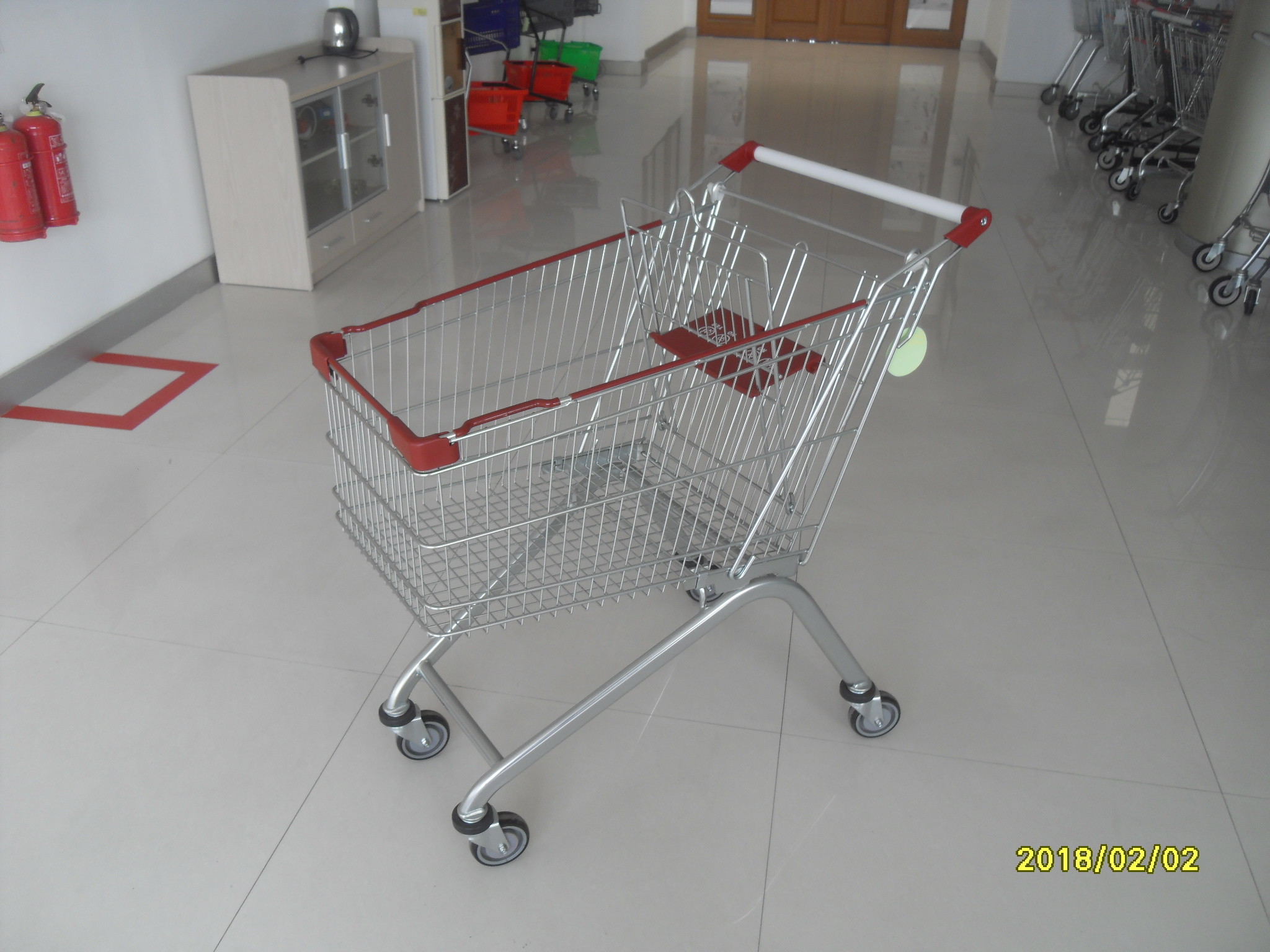 125L Grocery Store Shopping Cart / Supermarket Shopping Trolleys With Baby Seat