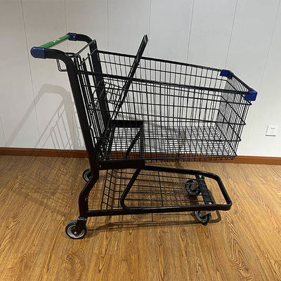 comprare Commercial Mesh Body Shopping Cart American Style Supermarket Trolley with Cup Holder fabbricazione online